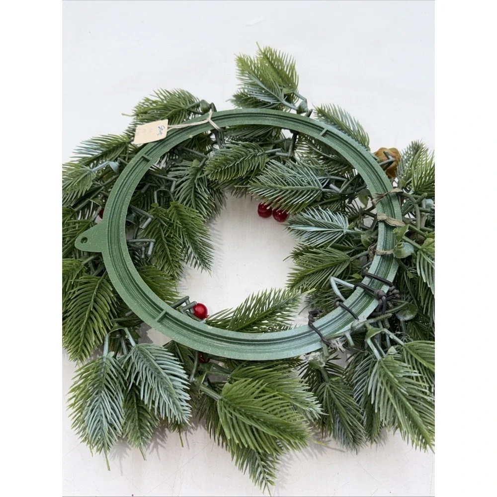 Vintage MCM Christmas WREATH Centerpuece Plastic Greens & Holly Berries